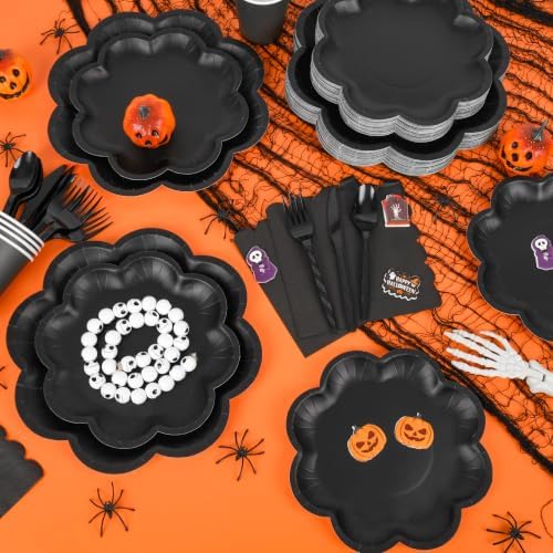 350 Pcs Halloween Black Paper Plates and Napkins Set, Serve 50 Guests - Image 3