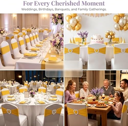 150 Pieces Chair Sashes & Bows - Stretch Spandex Chair Cover Band with Buckle for Wedding, Hotel Banquet, Birthday Party & Home Bulk Decorations (Gold) - Image 7