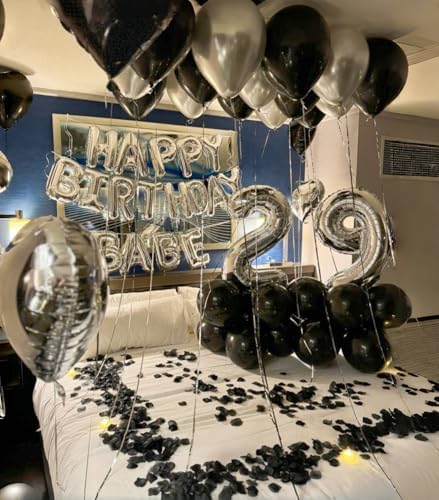 Black and Silver Balloons, 12 Inch Metallic Chrome Black Silver Confetti Latex Helium Balloons for Men Boys Birthday Baby Shower Wedding Engagement Halloween New Year Bachelorette Party Decorations - Image 6