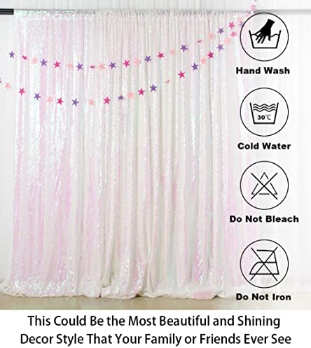 ShinyBeauty 7FTX7FT Iridescent White Sequin Backdrop | Glitter Wedding Photo Booth Background | Sparkly Shimmer Baby Shower Decor | No Dropping Sequins | Dense Backdrops Design - Image 6