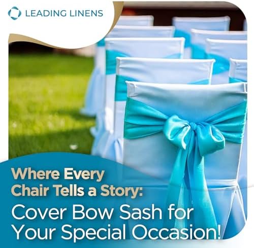 Leading Linens 12 pcs Aqua Blue 108"x8" Satin Bow Sash Chair Cover Decor - Image 4