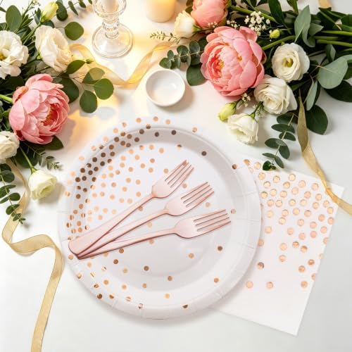 Serves 35 Guests White and Rose Gold Paper Plates Napkins Party Supplies - Image 3