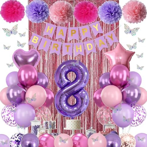 Pink Purple 8th Birthday Party Decoration for Girls Number 8 Princess Decor - Image 2
