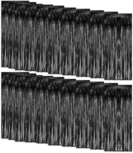 20 Pack Foil Curtain Backdrop Black Metallic Tinsel Foil Fringe Curtains Photo Booth Props for Birthday Wedding Engagement Baby Shower Bachelorette Christmas Holiday Celebration Party Decorations by KEJ