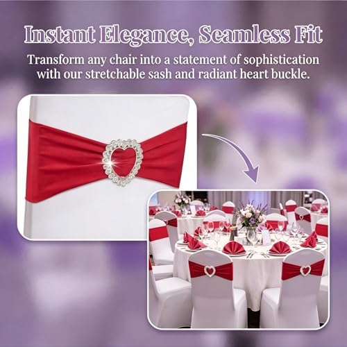 150 Pieces Chair Sashes & Bows - Stretch Spandex Chair Cover Band with Buckle for Wedding, Hotel Banquet, Birthday Party & Home Bulk Decorations (Red) - Image 3