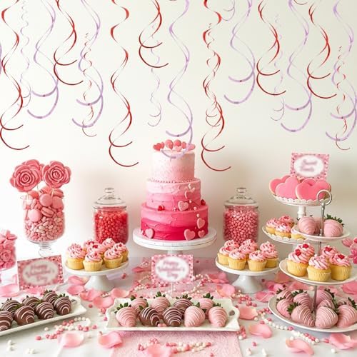 BEISHIDA 20Pcs Red Pink Hanging Swirls Valentine Girl Birthday Decorations - Image 4