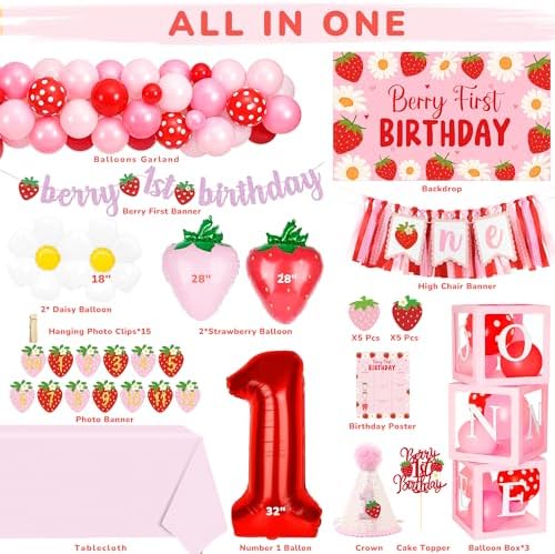 Kriyokiaa Berry First Birthday Decorations, Strawberry Party Kit - Image 2