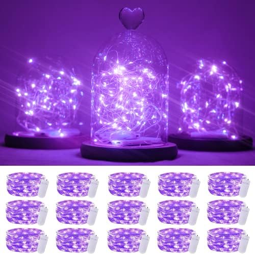 SmilingTown 15 Packs 20 Led Purple Fairy Lights Battery Operated 6.6ft Silver String Lights Waterproof Firefly Starry Light for DIY Table Centerpieces Wedding Halloween Christmas Party Decor by SmilingTown