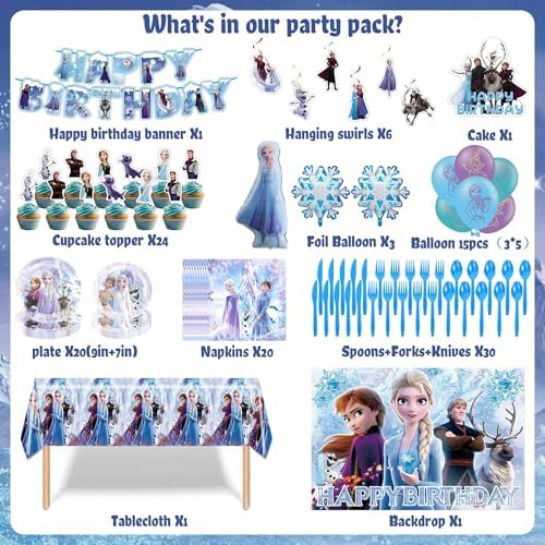 Winter Theme Birthday Party Supplies, Cartoon Princess Party Decorations - Image 2