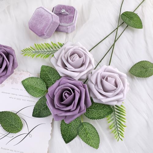 AmyHomie Pale Lavender Rose 25pcs Real Looking Artificial Flowers w/Stem - Image 6