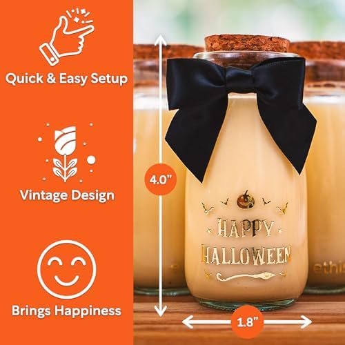 Ethisa Vintage 12 Pack Halloween Glass Jars with Ribbons and Stickers - Candy Party Favors for Trick or Treat - Halloween Party Favors and Table Centerpieces Decorations - Halloween Theme Potion Jars - Image 2