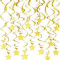Gold Hanging Swirl Decorations - 30 Pack Metallic Ceiling Swirls with Foil Stars, Plastic Streamers for Graduation, Wedding, Birthday, Easter, New Year's Eve Party Supplies by PARTVON