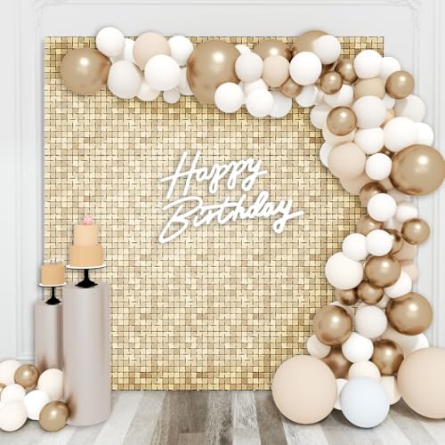 Champagne Gold Shimmer Wall Backdrop, 36pcs Sequin Panels by KateBackdropforPhotography