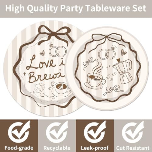 96Pcs Love Is Brewing Bridal Shower Plates Napkins Sets Love is Brewing Coffee Party Decorations Supplies Tableware with Plates Napkins Forks for Wedding Engagement Bachelorette Party Serves 24 Guests - Image 3