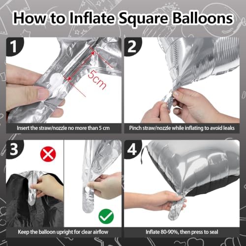 NISOCY 25PCS Black and Silver Square Foil Balloons Wall Backdrop - Image 3