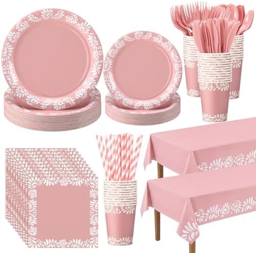 Vesici 452 Pcs Pink Cielito Lindo Party Decorations Tableware Set for 50 by Vesici