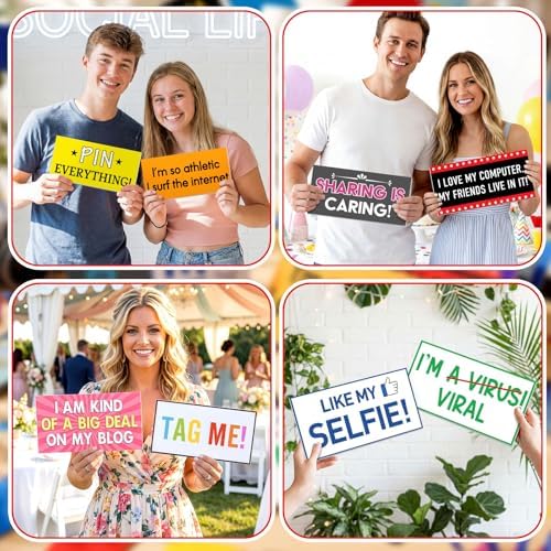 Beeveer 24 Designs Social Media Photo Booth Props, Double Sided PVC Signs - Image 6