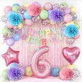 Pastel 6th Birthday Colorful Party Decorations Girls Pink Number 6 Balloon by KAINSY