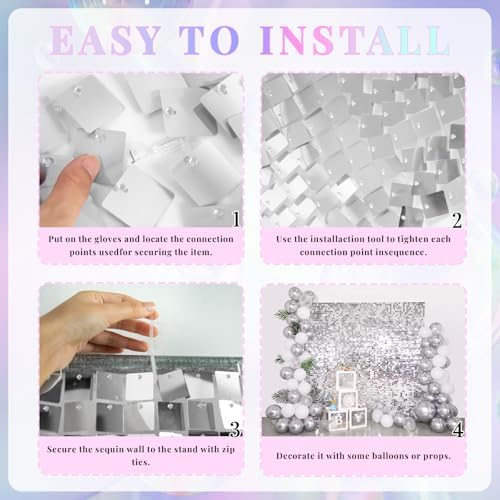 Shimmer Wall Backdrop Silver Wall Panels 12Pcs Square Sequin Shimmer Wall Backdrop Decoration for Birthday Party,Wedding, Anniversary - Image 5