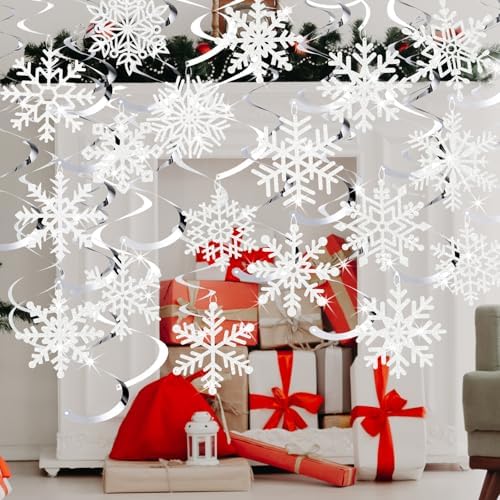 Snowflake Decorations, Christmas Hanging Decor, 30 Glitter Snowflake Swirls - Image 3