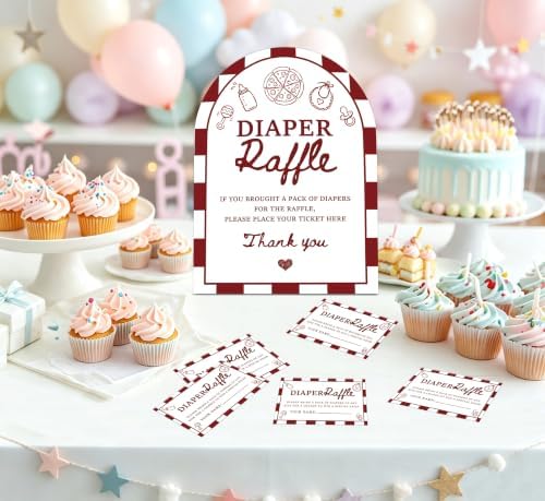 Special Delivery Baby Shower Games, Slice Slice Diaper Raffle Game, 6x8 Inch Arch Wooden Sign With Stand And 50 Diaper Raffle Tickets, Gender Reveal Party Supplies & Decorations - UC07 - Image 4