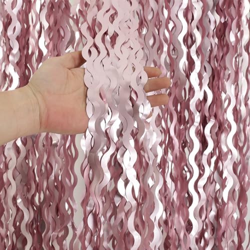 4 Pack Pink Wavy Tinsel Backdrop Curtain Party Streamers for Party Decor by KEEUH