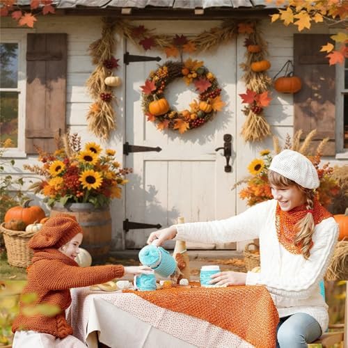 Fall Photo Backdrop 10x10ft Floral Rustic White Wood Door Thanksgiving Fall Backdrops for Photography Autumn Haystack Flowers Friendsgiving Background Party Decorations Photo Booth Props - Image 3