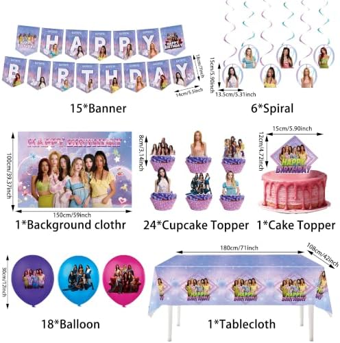 52Pcs Purple Pink Birthday Party Decorations, Singer Themed Party Supplies Set with Happy Birthday Banner, Balloons, Backdrop, Hanging Swirls Cake Toppers and Tablecloth, for Fans Birthday Party - Image 3