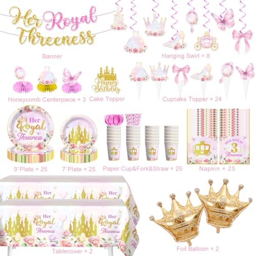193pcs Her Royal Threeness Birthday Decorations Tableware Set, 25 Serves - Image 2