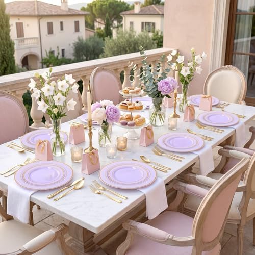 WDF Partyware 350PCS Purple Plates Disposable - Purple Plastic Plates 50Guests Lavender Disposable Dinnerware Sets with Rolled Napkins for Wedding/Birthday/Baby Shower/Bridal Shower - Image 7