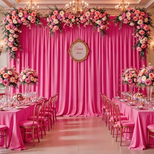 10x10ft Hot Pink Backdrop Curtain Panels for Parties - Wrinkle Free Polyester Photo Curtain Backdrop Wedding Back Drop Fabric Drapes for Party Decorations Background for Photography - Image 3