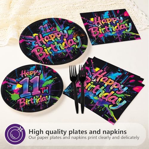 96 Pcs Neon Graffiti 11th Birthday Party Decorations, Serves 24 - Image 3