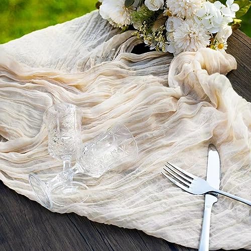 12 Pcs Beige Cheesecloth Table Runner 13ft Boho Gauze Cheesecloth Table Runner 160 inch Long for Christmas Wedding Bridal Baby Shower Birthday Table Decorations - Image 6