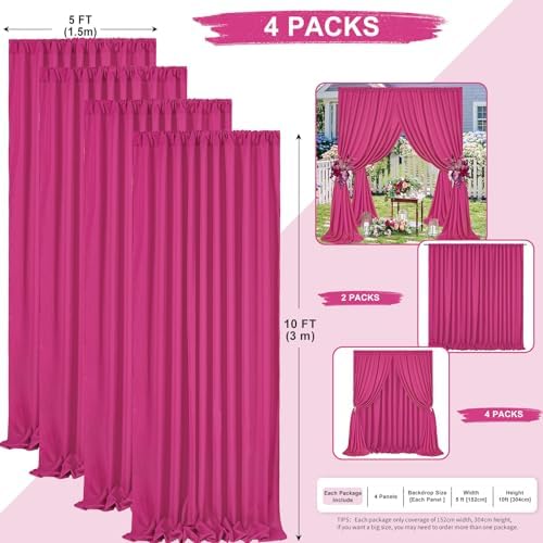 Hot Pink Backdrop Curtains 20ftx10ft Birthday Polyester Photo Drapes - Image 3
