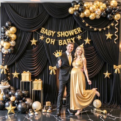 Black Backdrop Curtain for Parties Wrinkle Free Black Photo Curtains Backdrop Drapes Fabric Decoration for Birthday Party Wedding 5ft x 7ft,2 Panels - Image 2