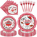 96 Pcs I Do BBQ Party Decorations - BBQ Bachelorette Party Decorations with Red Gingham Plates Napkins Forks, Summer Wedding Engagement Bridal Shower Tableware Set, Serving 24 by Unknown