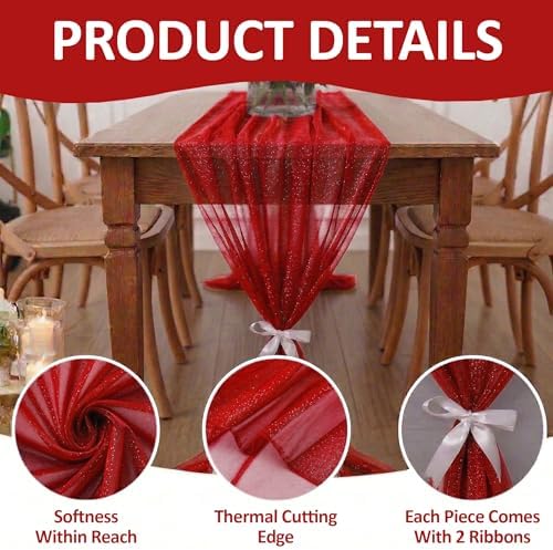 Pack of 25 Chiffon Table Runners 29 x 120 Inch, 14FT Long - Red - Image 5
