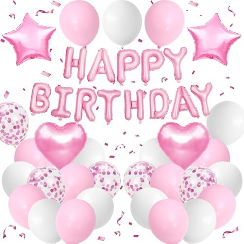 Pink White Birthday Decorations for Girls Pink and White Birthday Balloon by BTZO