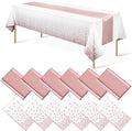 12 Pack Disposable Plastic Tablecloths and Satin Table Runner Set White and Rose Gold Dot Tablecloth Rose Gold Satin Table Runner for Wedding Birthday Baby Shower Anniversary Christmas New Year Party by MASHAN