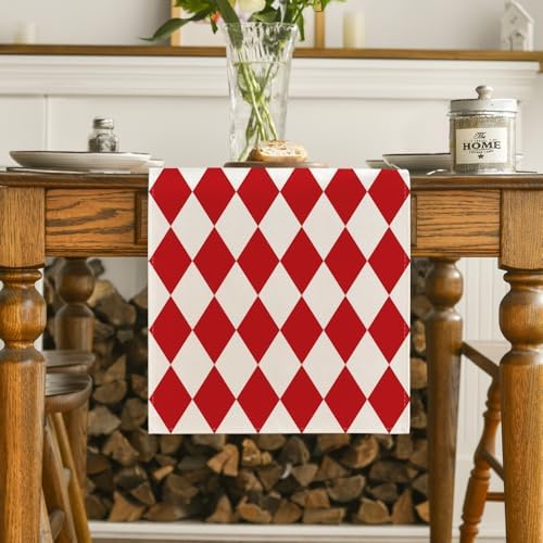 Artoid Mode Diamond Plaid Red Valentine Table Runner, Seasonal Spring Summer Party Kitchen Dining Table Decoration for Home Party Decor 13x72 Inch - Image 2