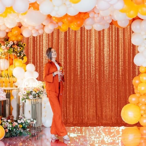 2×8FT-6PCS Orange Sequin Backdrop Curtains Panels, Photography Backdrop Glitter Curtains Fabric Background for Christmas Wedding Party Decor - Image 3