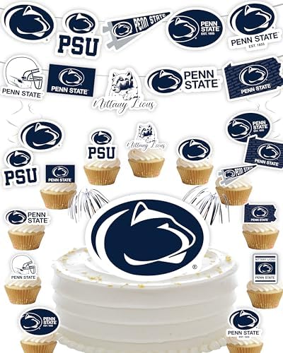 Penn State Cake Topper & Decorations, Graduation Party Supplies, PSU 42 Pcs by PartyKandyDecorGifts