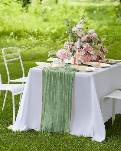 Pureegg 12 Pack Cheesecloth Table Runner 120 Inch Sage Green - Image 7