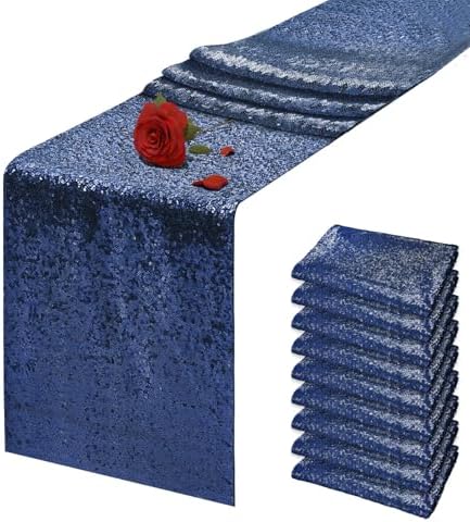 10 Packs 12 x 72 inches Navy Sequin Table Runner by VHH