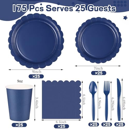 25 Set Navy Blue Plates and Napkins Scalloped Blue Dinnerware - Image 2