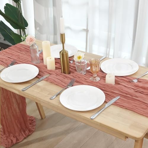 1 Pack Dusty Pink Cheesecloth Table Runner 120 Inch Boho Wedding Decor - Image 7