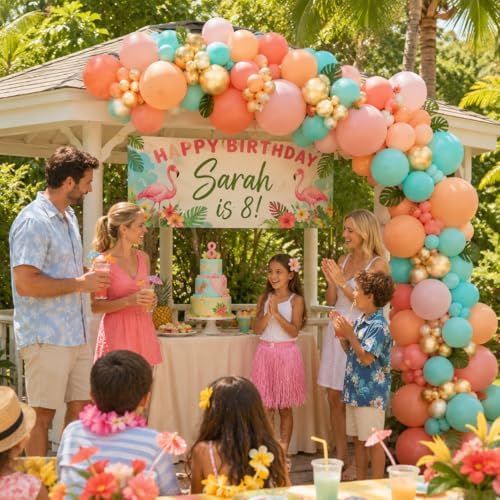 Tropical Balloon Arch Kit, 149 PCS Hawaiian Luau Balloons Garland Pink Teal Orange Coral Metallic Gold Latex Balloons for Flamingo Summer Aloha Beach Pool Baby Shower Birthday Party Decorations - Image 5
