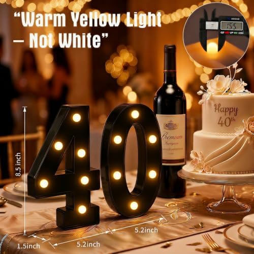 40th Birthday Decorations for Women Men, Black Light-Up Number 40 Sign, Battery-Operated Illuminated Party Table Decoration Backdrop Wall Decor, 40th Birthday Gifts for Men Women ZJDZTK - Image 2