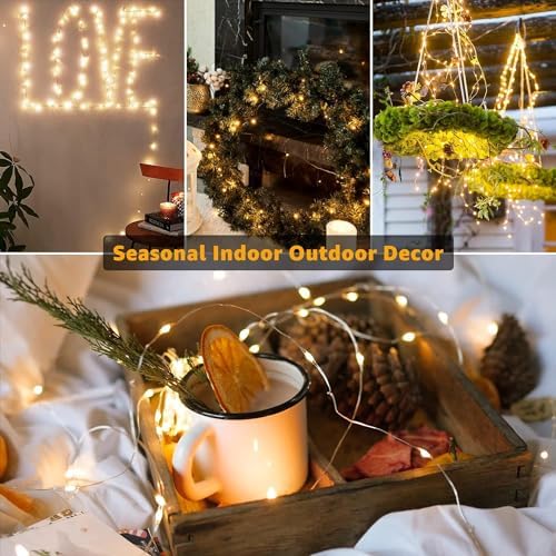 20 Pack Fairy Lights Battery Operated 7ft 20 LED Mini String Lights Twinkle Lights Silver Wire Firefly Starry Lights for Mason Jars Wedding Party Christmas Centerpiece Table Decorations, Warm White - Image 3