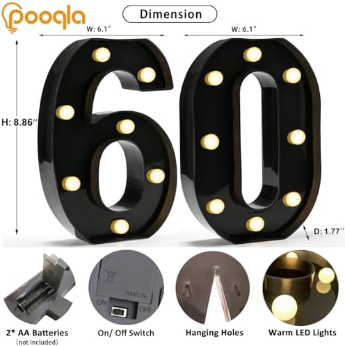 Pooqla Black Light Up Numbers, 60th Birthday Decorations for Men - Image 4